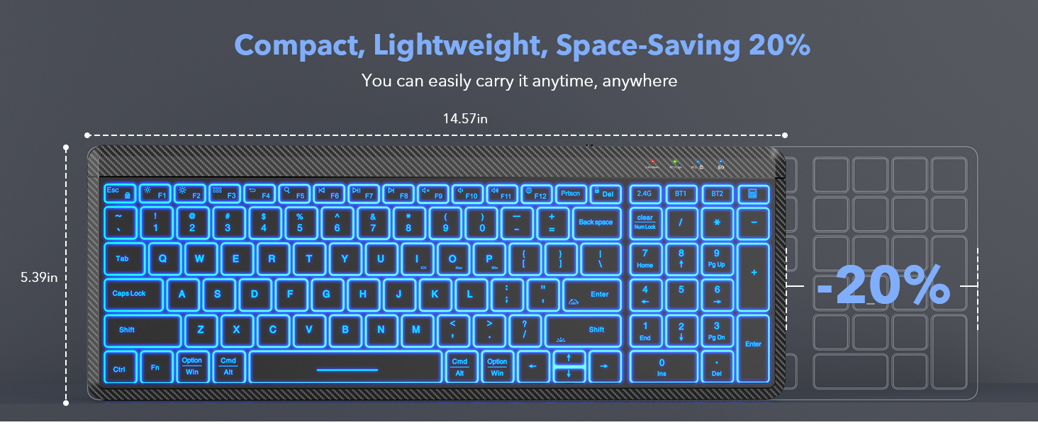 Slim Portable Rechargeable Multi-Device Bluetooth Cordless Keyboard