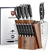 BRODARK Kitchen Knife Set with Block, Full Tang 15 Pcs Professional Chef Knife Set with Knife Sha...