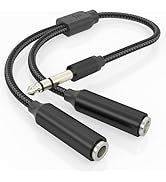 1/4" TRS Splitter Y Cable 1FT, 6.35mm Stereo Male to Dual TRS Female, 1 in 2 Out Adapter for Mixe...