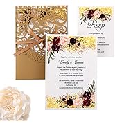 DreamBuilt 5X7.2 Inch 50PCS Blank Laser Cut Gold Wedding Invitations With Rsvp Cards And Envelope...