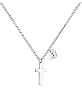 Tiny Cross Necklace for Girls | Heart Initial Necklace | Heart Birthstone Necklace | Letter Stain...