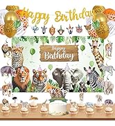 Roetyce Safari Animals Birthday Party Decorations, Jungle Wild Animals Happy Birthday Banner Ball...
