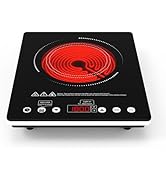 Portable Electric Cooktop, 1800W Single Burner Electric Stove with Touch Control, Child Safety Lo...