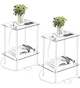 Eglaf Acrylic Side Table Set of 2 with Charging Station &amp; USB Ports - Small End Table - Nightstan...