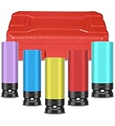 5PCS 1/2" Drive Wheel Protector Impact Socket, Non-Marring Lug Nut Thin Wall Deep Socket Set, CR-...