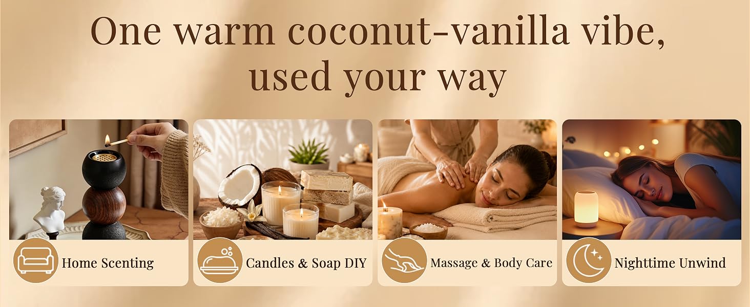 One warm coconut-vanilla vibe, used your way