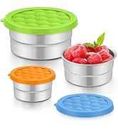 TeamFar Stainless Steel Snack Containers for Kids, (3oz, 6oz, 12.85oz) Leak-proof Round Food Cont...