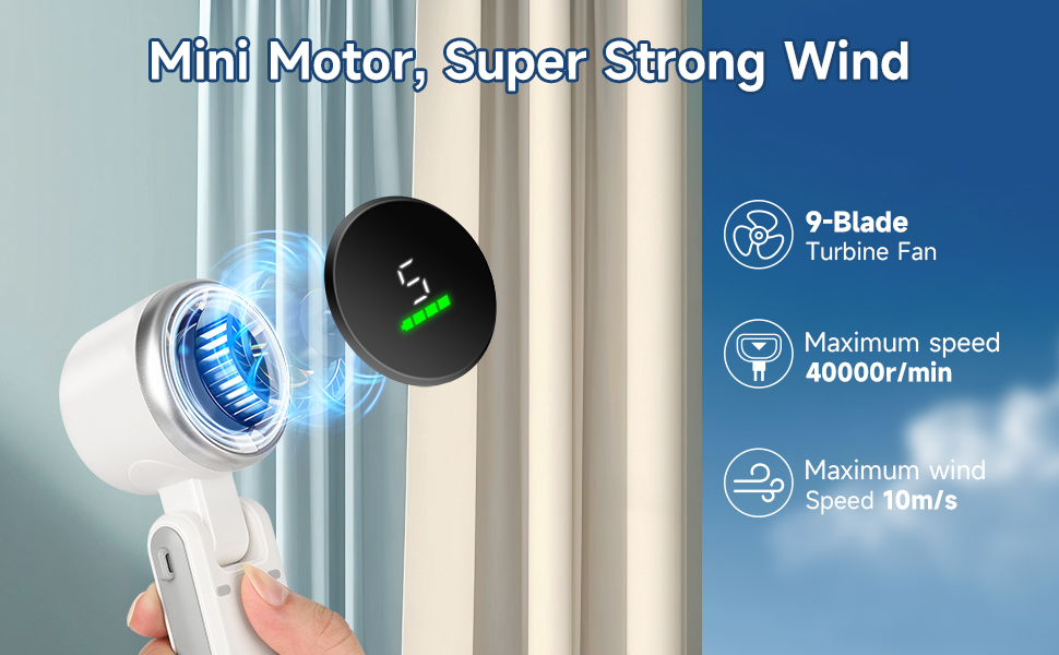 Mini Turbo Fan, 9-Blade Powerful Motor, Strong Airflow