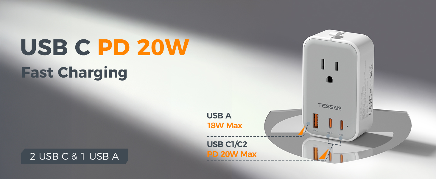 TESSAN Travel Adapter PD 20W