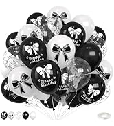 Black Bow Balloons,12 Inch Bow Print Black and White Balloons with Clear Bow Print Balloon for Gi...