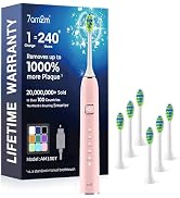 7AM2M Sonic Electric Toothbrush for Adults&amp;Kids, Type-C Charging Run for 120 Days, with 6 Brush H...
