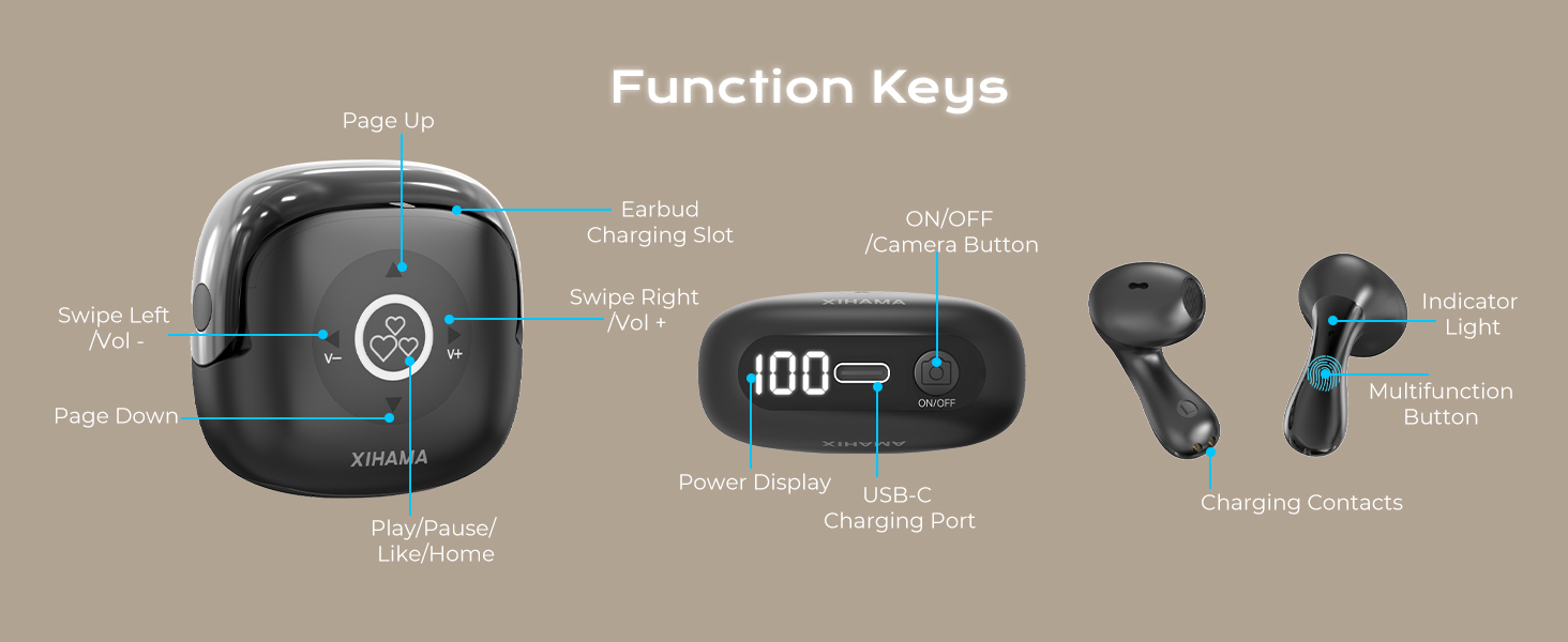 xihama B5 Tiktok Scrolling Remote Control with Wireless Earbuds