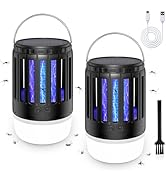 2 Pack Solar Bug Zapper Outdoor 3 in 1 Mosquito Zapper Killer USB Rechargeable Camping Light, Wat...