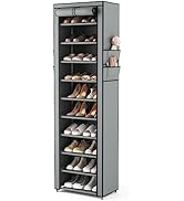 VTRIN Vertical Narrow Shoe Rack Organizer Tall Shoe Rack for Closet Entryway 10 Tier Non-Woven Co...