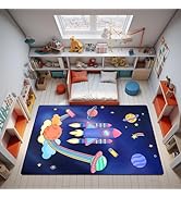 Space Rockets Rug for Kids Room Solar System Area Rugs for Boys Bedroom Kids Rugs for Playroom Sp...