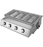 Small 4-Burner Propane Gas Grill, Stainless Steel Tabletop BBQ Grill with 21.9 x 9.1-Inch Griddle...