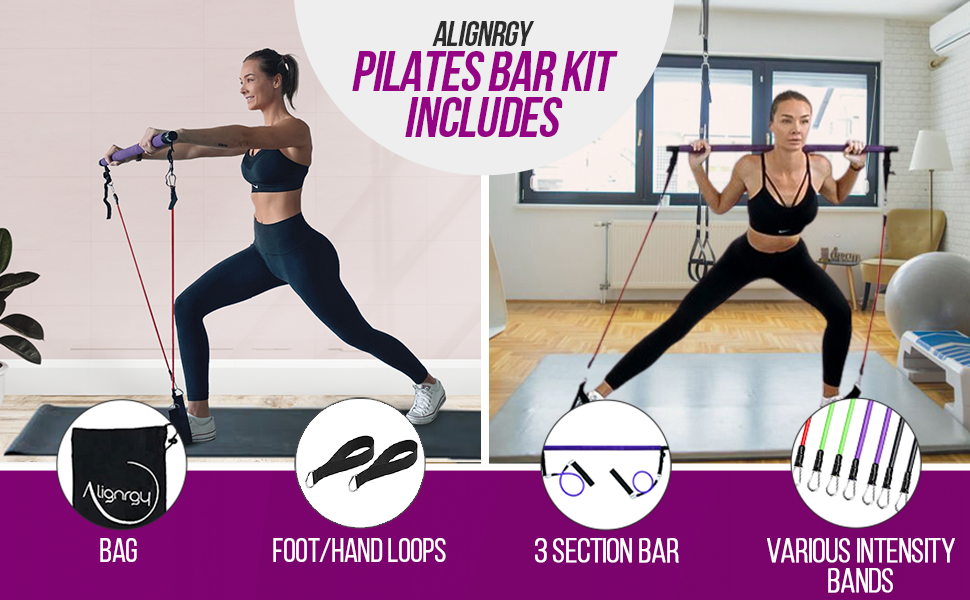 Effective resistance bands with bar and accessories for Pilates routines