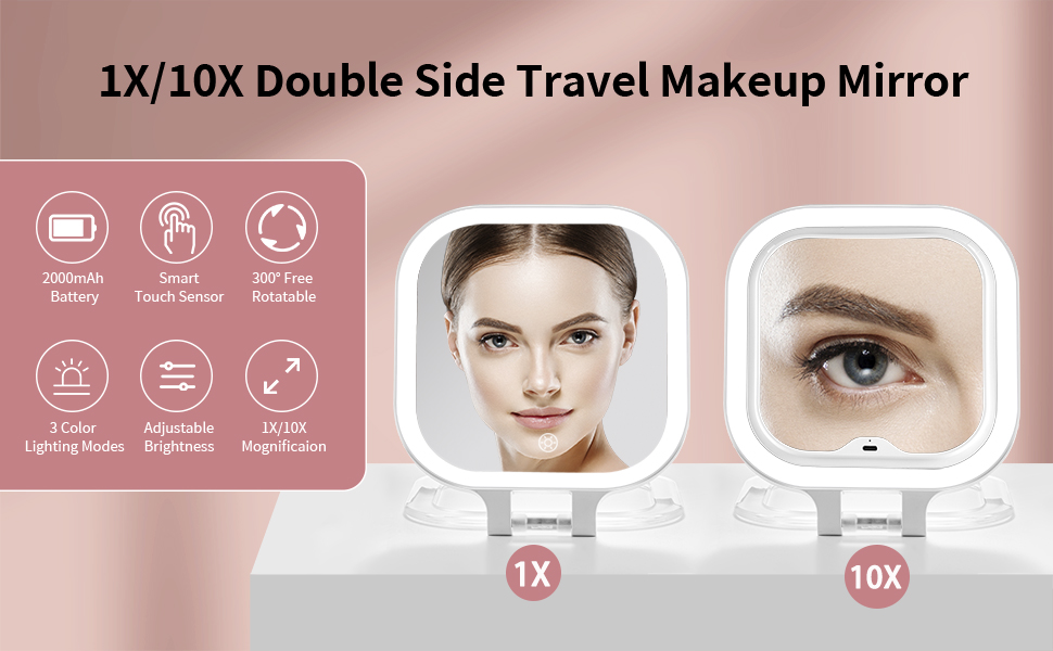 travel magnifying mirror with light
