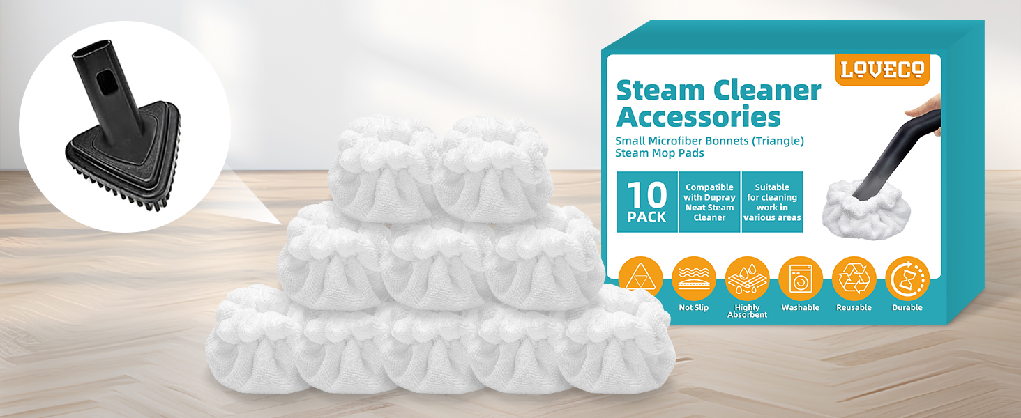 Dupray Small Triangle Bonnets – Reusable Microfiber Cleaning Pads for Steam Cleaners