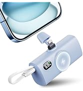 TCNOLL Blue Portable Charger for Lightning Builtin USB C Cable &amp; Wireless Charging for Apple Watc...