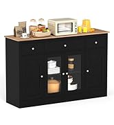 Giantex 55" Large Buffet Sideboard, Kitchen Storage Cabinet with 3 Drawers, 2 See-Through Doors, ...
