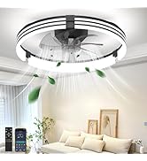 Aphyni Ceiling Fans with Lights and Remote, 19.7" Black Low Profile Ceiling Fan, Modern Flush Mou...