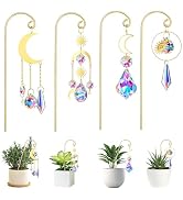 4Pcs Gold Plant Stake Suncatcher Small Trellis for Mini Potted Plants Golden Plant Stake Sun Catc...