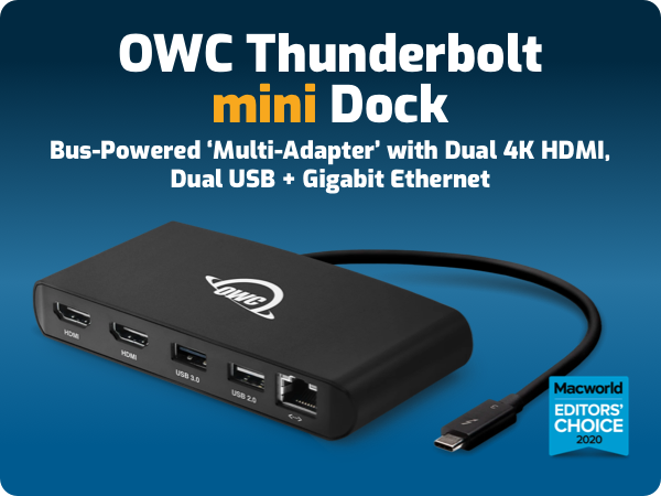 OWC Thunderbolt mini Dock Bus-powered "multi adapter with dual 4k hmi, dual usb, gigabit ehthernet