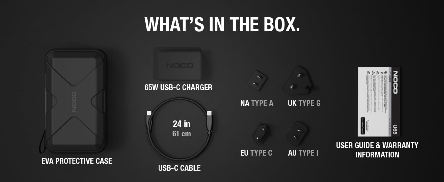 NOCO U65 65W Boost X USB-C Fast Charger for GBX45, GBX55, GBX75, &amp; GBX155 Jump Starters, and More