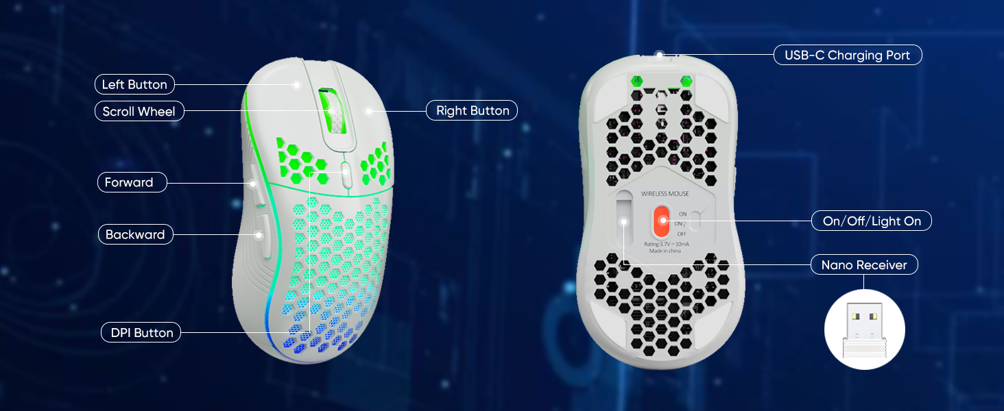 Wireless Gaming Mouse Honeycomb