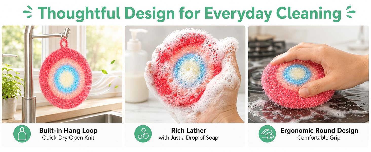 5 Pack Thickened Round Dish Scrubbers