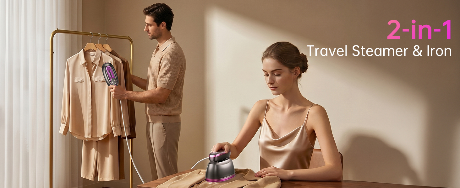 This 2-in-1 travel steam iron combines the functions of both a steam iron and a traditional iron.