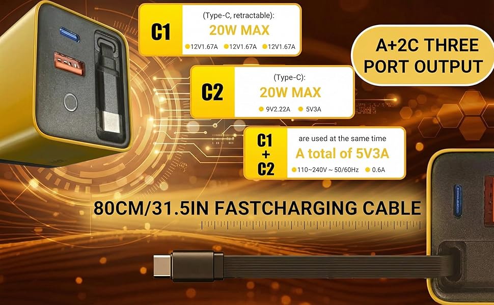 80W GaN charger travel charger multi-device GaN charger GaN charger with cable