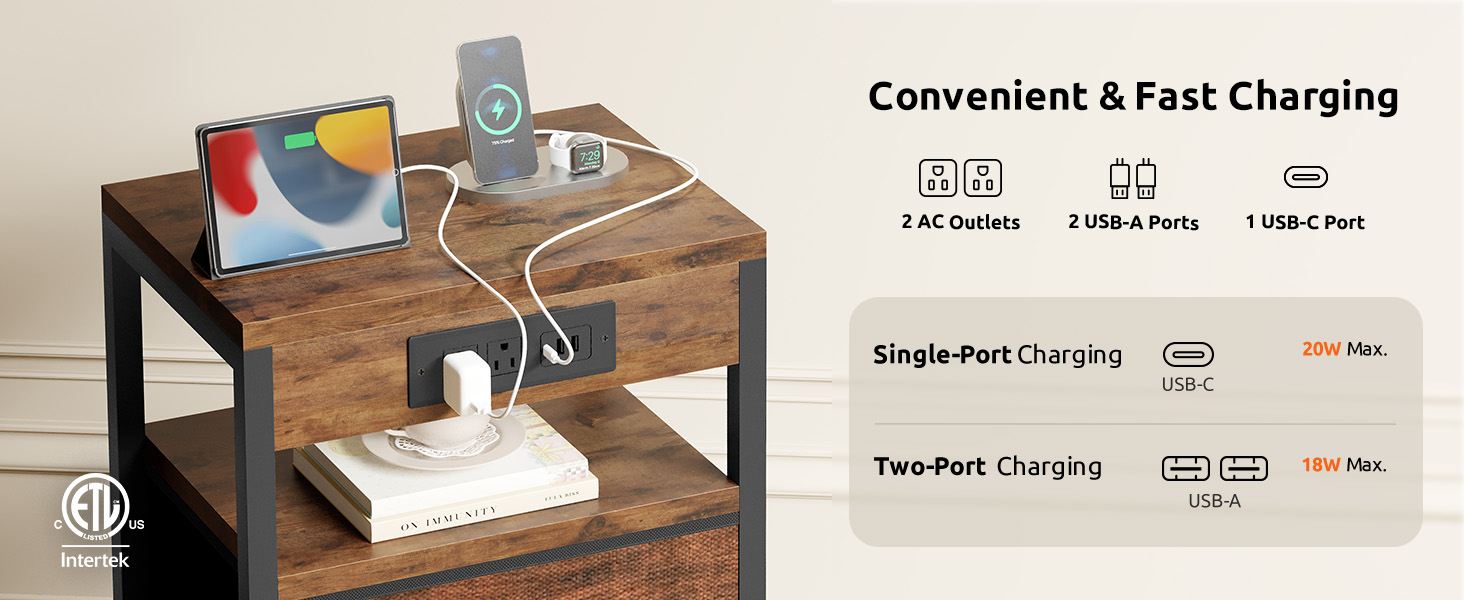 night stand with charger station