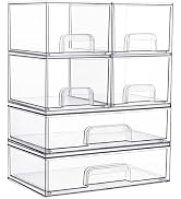 Vtopmart Stackable Storage Drawers Set of 6, Clear Plastic Organizer Bins for Bathroom Supplies,I...