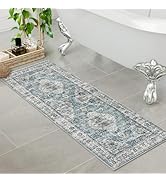 Uphome Bathroom Rugs Runner, Distressed Farmhouse Boho Blue Bath Mat, Non Slip Washable Long Bath...