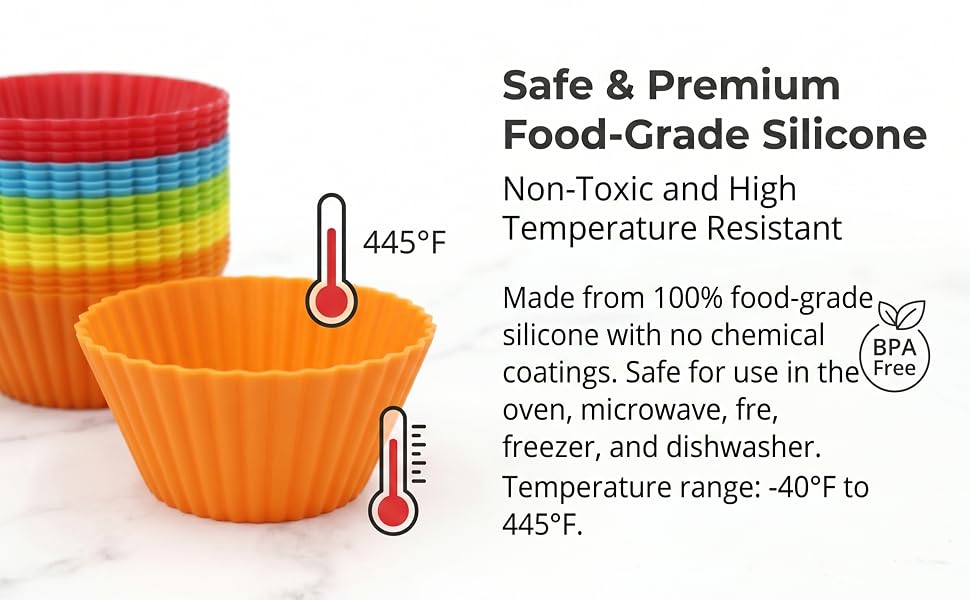 24-PCS reusable multi-color silicone round baking cups, and no stick silicone muffin pan