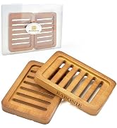 Slotted Wooden Soap Dish, 2 Pack Acacia Wood Self Draining Bar Soap Holder, Wooden Sponge Holder ...
