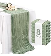 Fixwal 8 Pack Sage Green Cheesecloth Table Runners, Pleated Boho Gauze Table Runner, Long Semi-Tr...