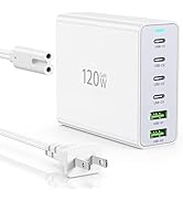 USB C Fast Charger Block, 6 Ports USB Wall Charger Hub, 120W USB C Charging Station, Multiport US...