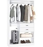 Armocity Freestanding Closet System with Suitcase Storage, 40 Inches Stand-Alone Wardrobe with 2 ...