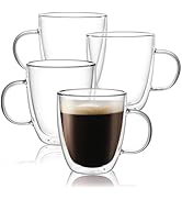 CNGLASS Large Glass Coffee Mugs 17oz,Double Walled Insulated Glass Coffee Cups with Handle,Clear ...