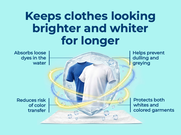 Color Grabber sheets absorb loose dyes in wash water to help protect fabrics from color transfer