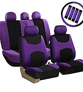 FH Group Seat Cover Combo Set with Steering Wheel Cover and Seat Belt Pad Airbag Compatible