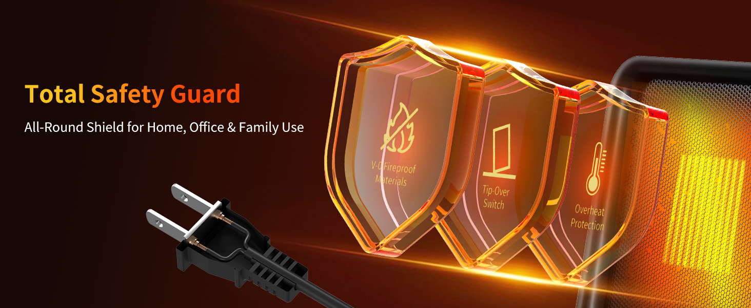 safe heater tip-over protection auto shut off V0 flame retardant safety heater for kids and pets