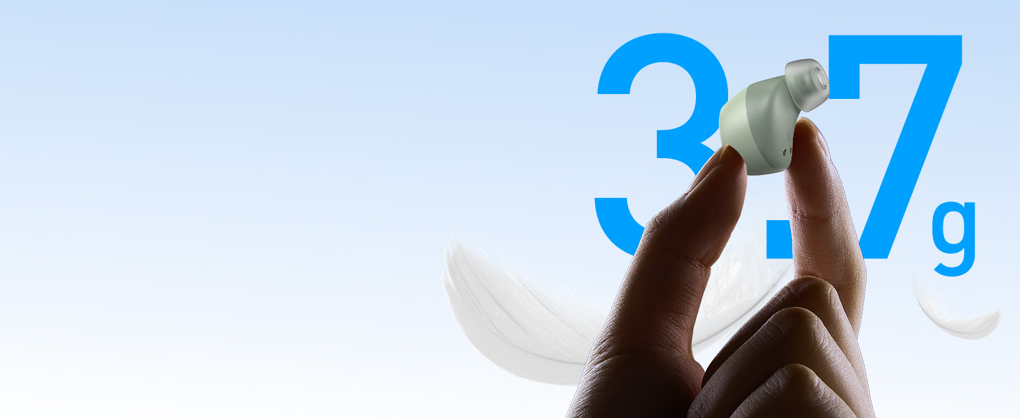 Ultra-lightweight 3.7g in-ear earbud design for comfortable everyday wireless listening