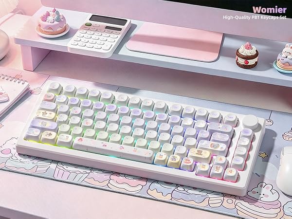 Cute PBT Keycaps Set,Kawai Keycaps MOA Profile,Colored Creamy Keycap Keyboard Caps
