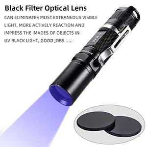 UV Flashlight with filtered black lenses
