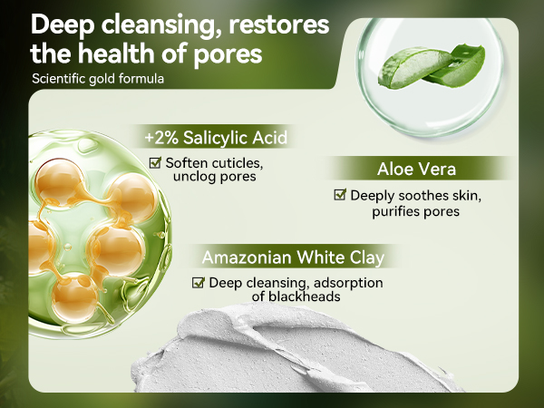 +2% Salicylic Acid Soften cuticles, unclog pores Aloe Vera Deeply soothes skin, purifies pores 
