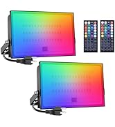 Onforu 2 Pack 500W Equiv LED RGB Flood Lights, 50W Dimmable Million Color Changing Floodlight wit...